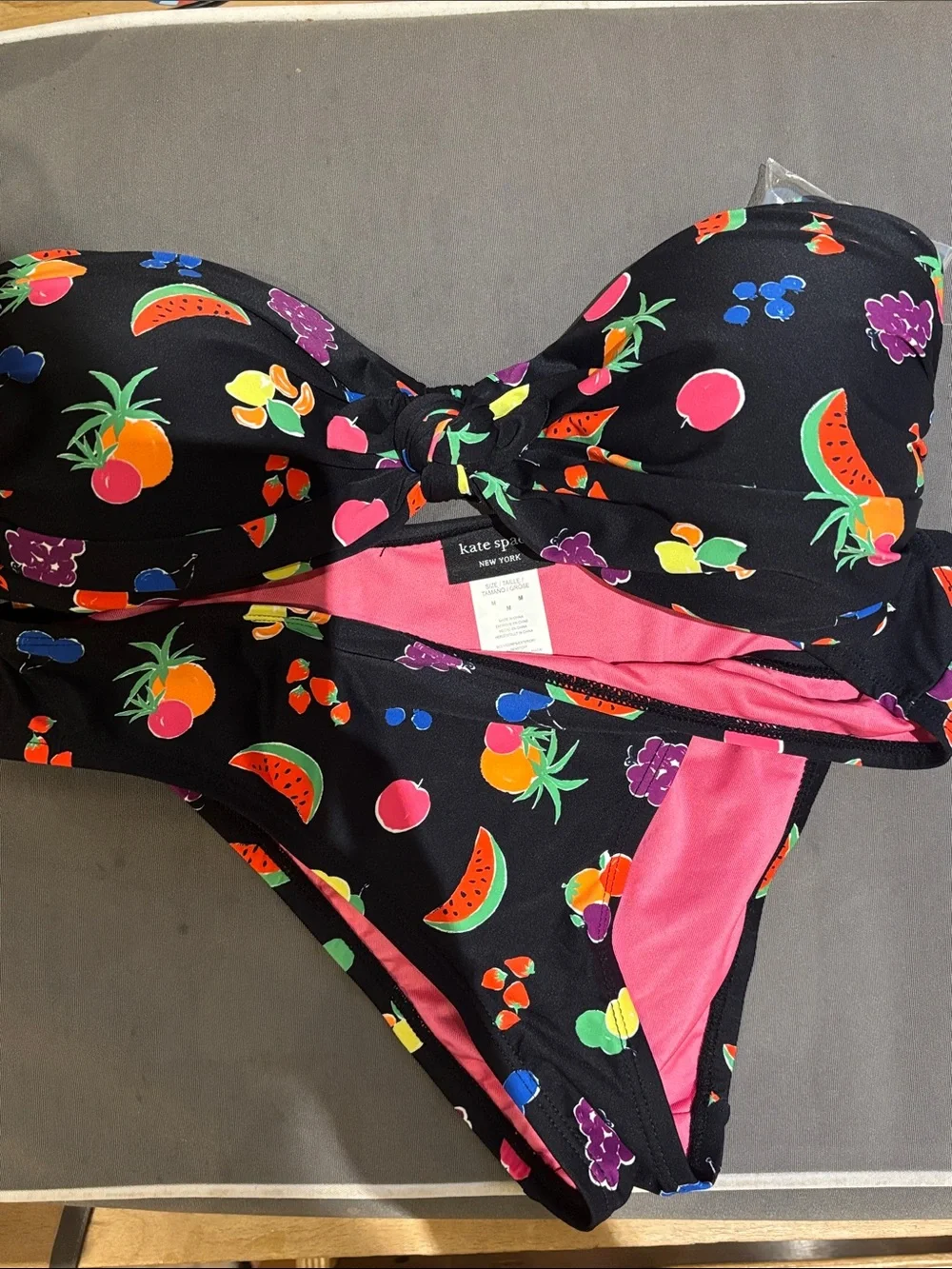 Kate Spade Fruits Bandeau Bikini Top & High-Cut Bottoms Swimsuit NWT Medium